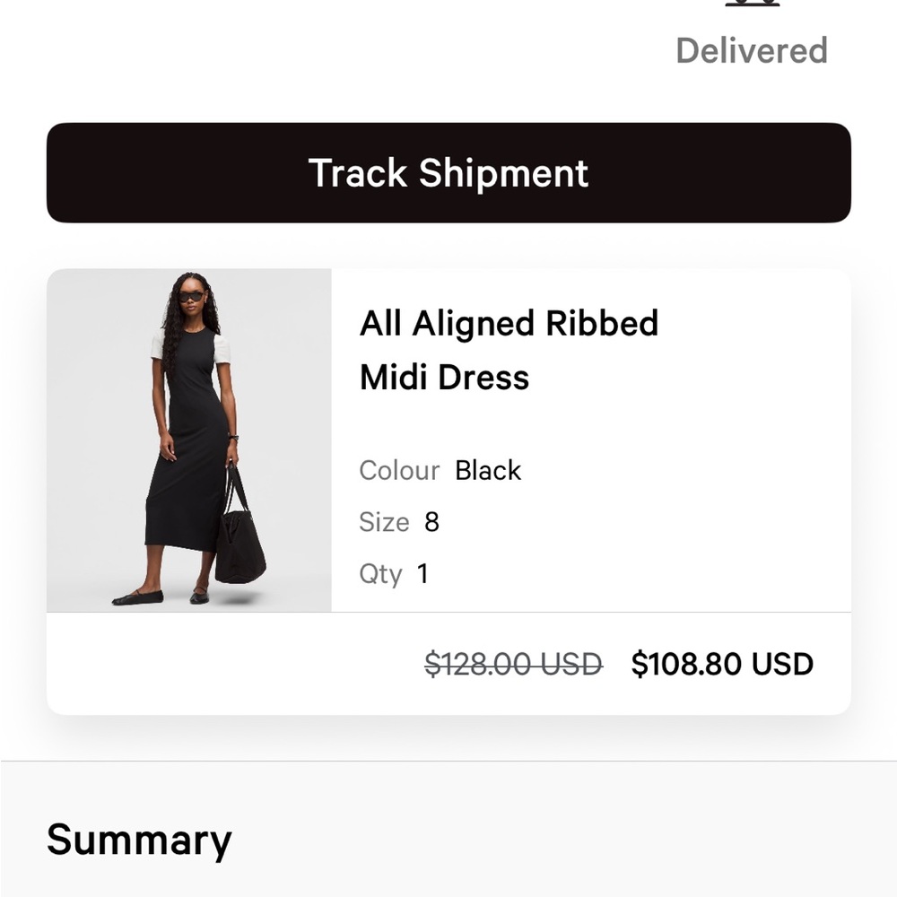 Lululemon Black Ribbed Midi Dress